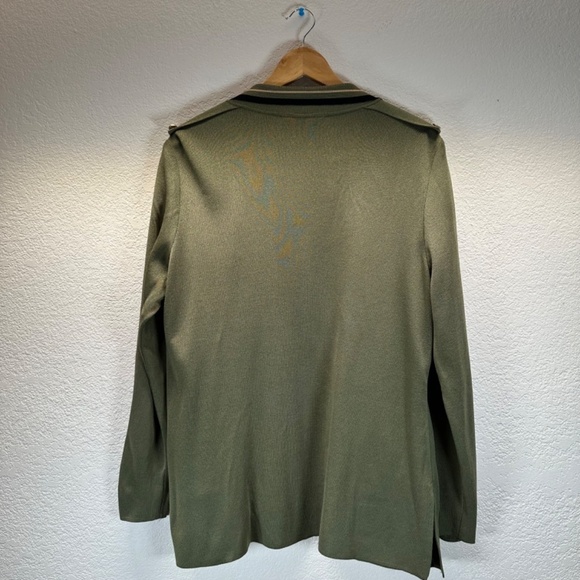 Exclusively Misook Open Cardigan Women's L Large Long Sleeves Army Green Pockets - Picture 2 of 13